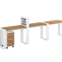 Стол маникюрный MATRIX (трехместный, с подставкой для лаков и тумбой) фото стол маникюрный matrix (трехместный, с подставкой для лаков и тумбой)