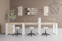 Стол маникюрный MATRIX (трехместный, с подставкой для лаков и тумбой) фото стол маникюрный matrix (трехместный, с подставкой для лаков и тумбой)