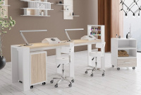 Стол маникюрный MATRIX (двухместный, с подставкой для лаков и тумбой) фото стол маникюрный matrix (двухместный, с подставкой для лаков и тумбой)