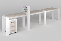 Стол маникюрный MATRIX (трехместный, с подставкой для лаков и тумбой) фото стол маникюрный matrix (трехместный, с подставкой для лаков и тумбой)